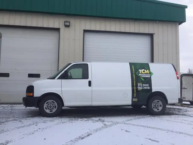 TCM Restoration service van parked outside the shop